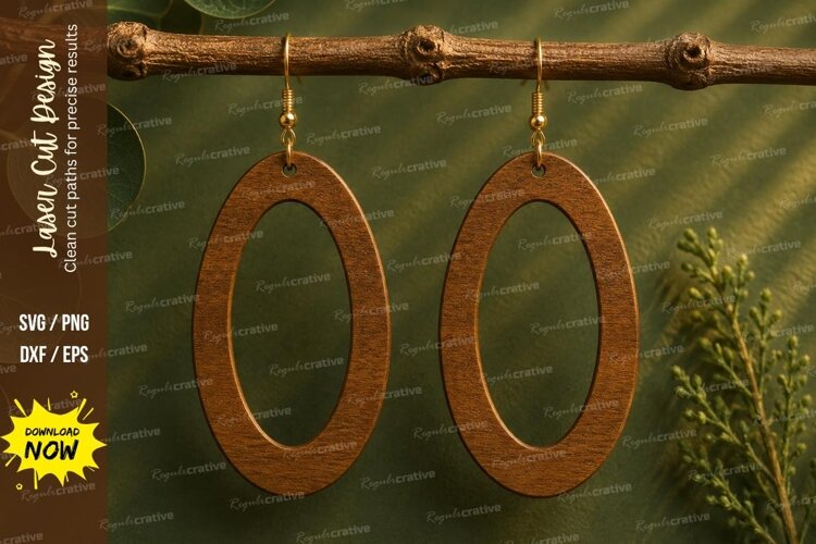 Open Oval Dangle Earrings Laser Cut SVG File oval earrings example image 1