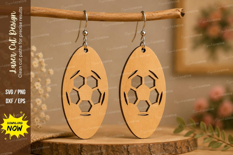 Soccer Oval Earrings Laser Cut SVG File soccer earrings svg,