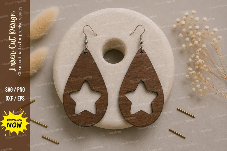 Star Teardrop Earrings Laser Cut SVG File star earrings svg,