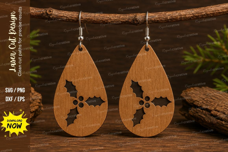 Holly Christmas Earrings Laser Cut SVG File holly earrings