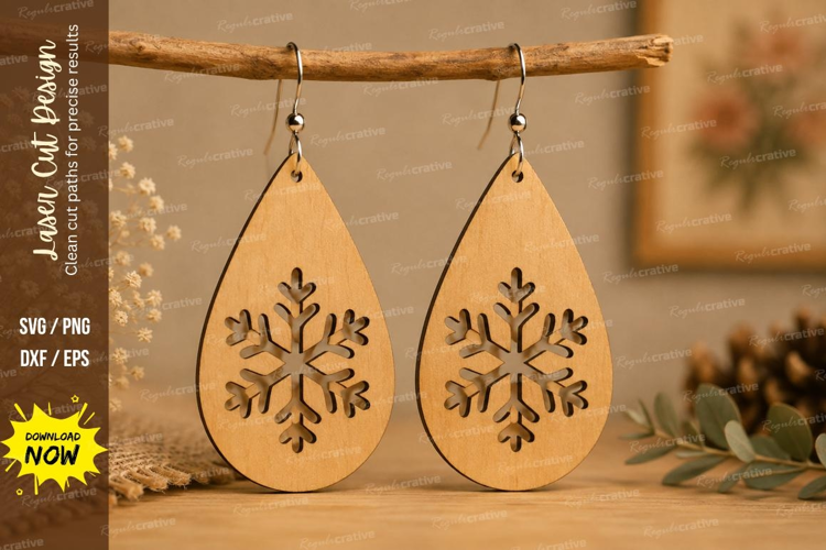Snowflake Teardrop Earrings Laser Cut SVG File snowflake ear