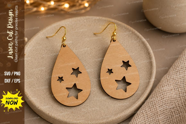 Star Teardrop Earrings Laser Cut SVG File star earrings svg,