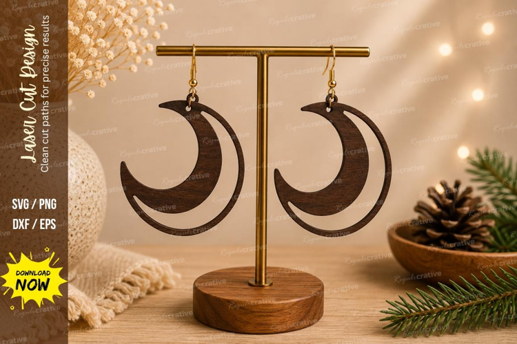Layered Crescent Moon Earrings Laser Cut SVG File crescent