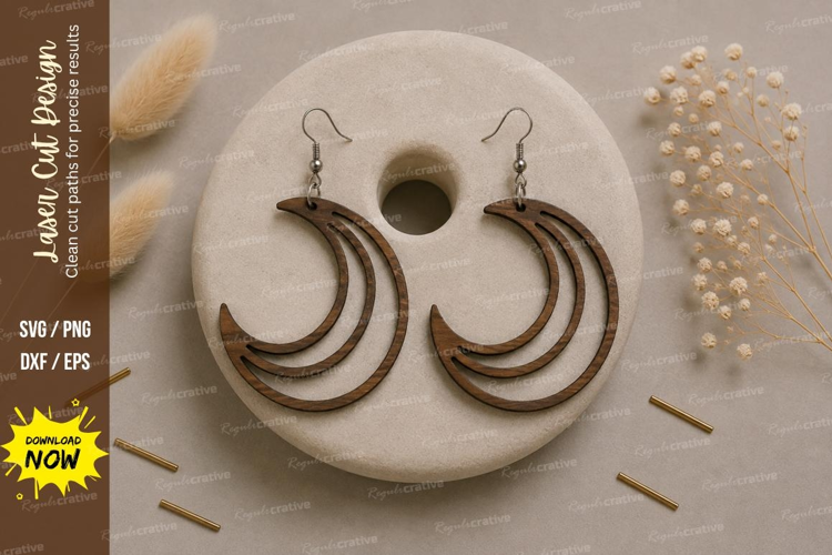 Triple Crescent Earrings Laser Cut SVG File triple crescent