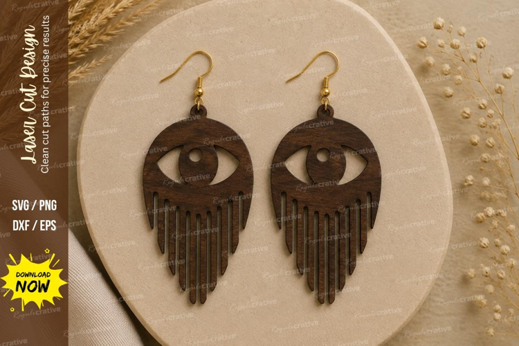 Boho Eye Fringe Earrings Laser Cut SVG File eye earrings svg