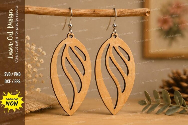 Wavy Leaf Earrings Laser Cut SVG File wavy leaf earrings, example image 1