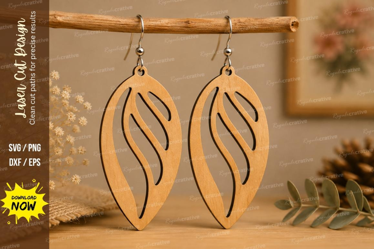 Wavy Leaf Earrings Laser Cut SVG File wavy leaf earrings,