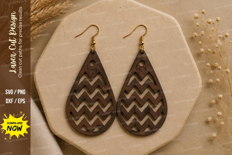 Chevron Teardrop Earrings Laser Cut SVG File chevron earring