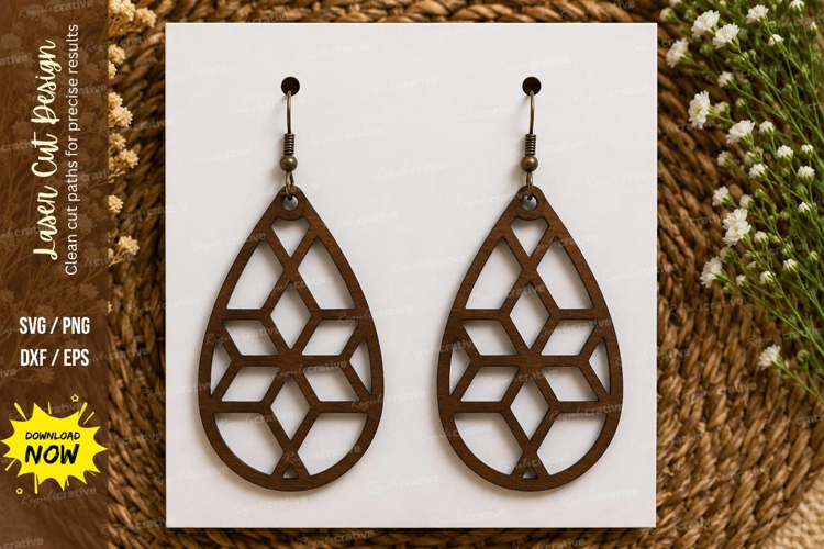 Geometric Teardrop Earrings Laser Cut SVG File geometric ear