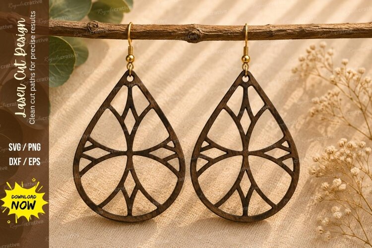Leaf Teardrop Earrings Laser Cut SVG File leaf earrings svg, example image 1
