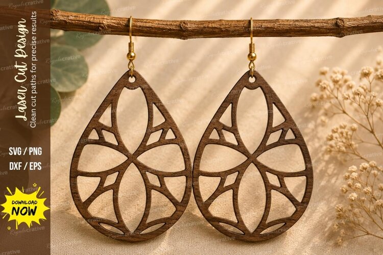 Leaf Lattice Earrings Laser Cut SVG File leaf earrings svg, example image 1