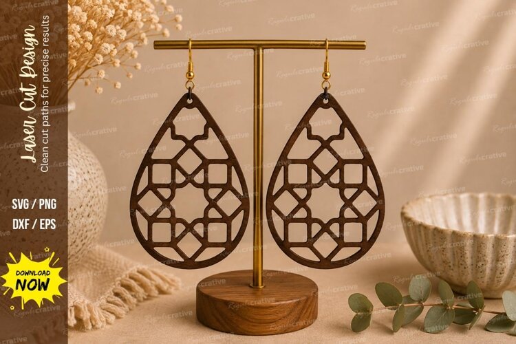Geometric Teardrop Earrings Laser Cut SVG File geometric ear example image 1