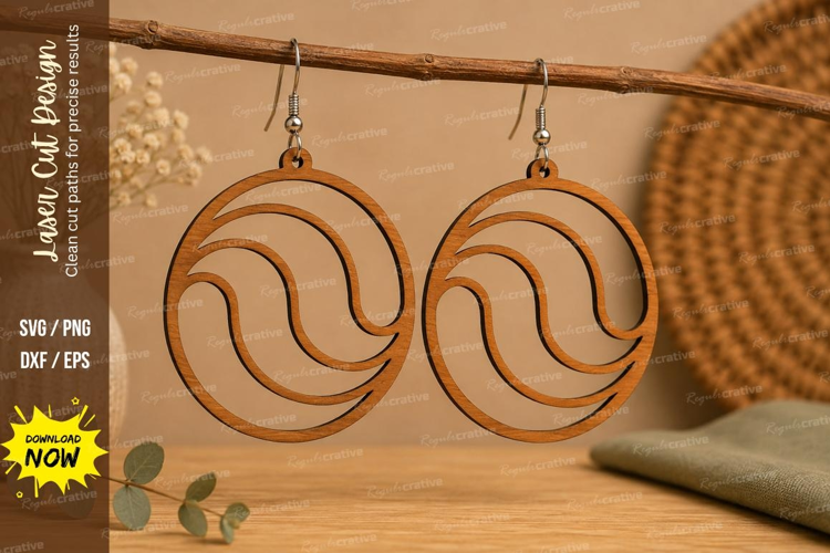 Wave Circle Earrings Laser Cut SVG File wave earrings svg,