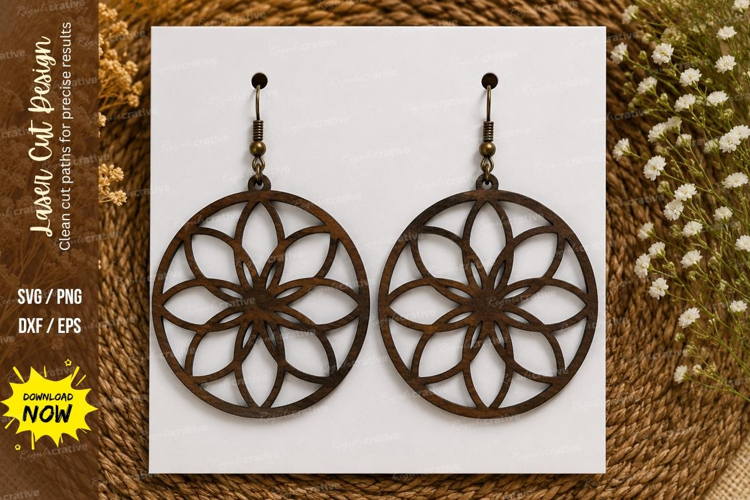 Floral Mandala Earrings Laser Cut SVG File floral earrings