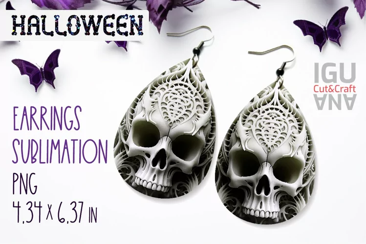 3d Skull Halloween Teardrop Earrings, Skull keychain, png