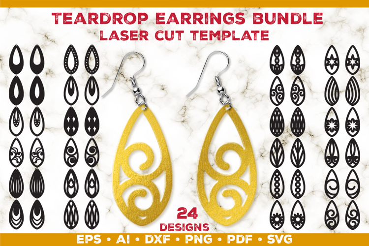 Teardrop Earrings Laser Cut SVG Template, Earring Designs