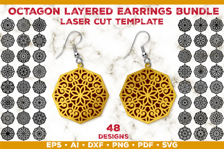 Bundle of Octagon Layered Earrings Laser Cut Templates