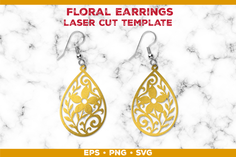 Floral Teardrop Earrings SVG Laser Cut Template