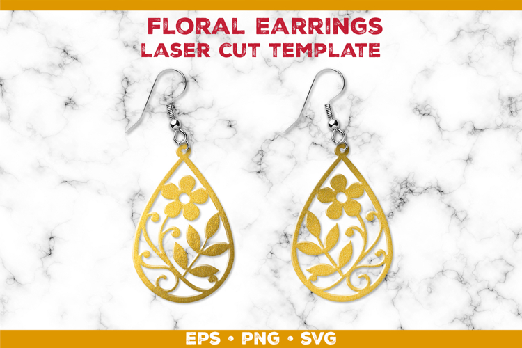 Floral Teardrop Earrings SVG Laser Cut Template