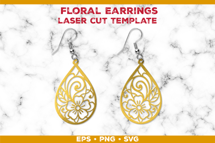 Floral Teardrop Earrings SVG Laser Cut Template