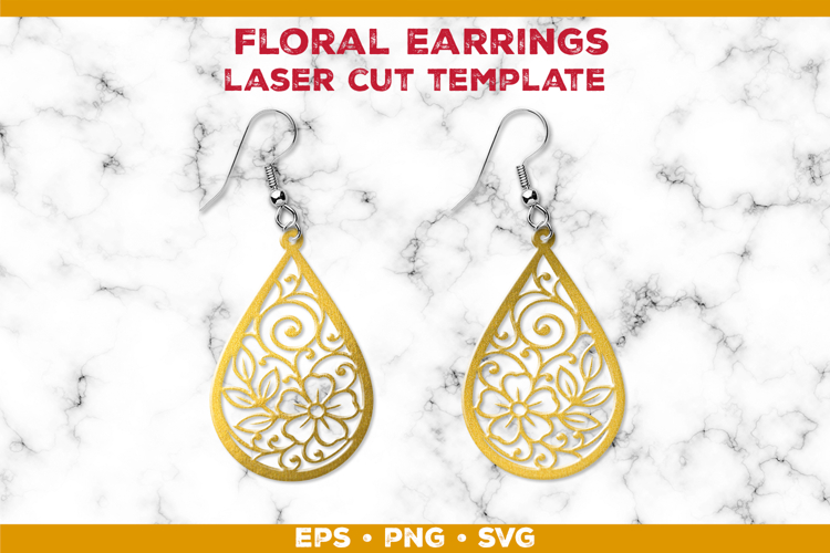 Floral Teardrop Earrings SVG Laser Cut Template