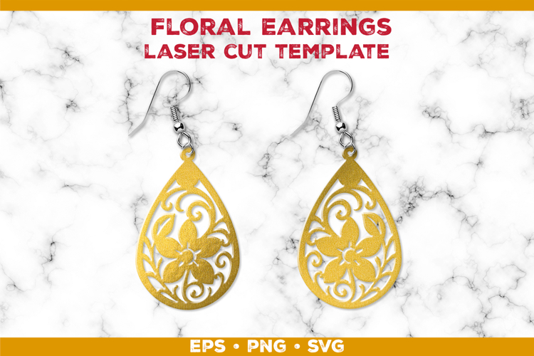 Floral Teardrop Earrings SVG Laser Cut Template