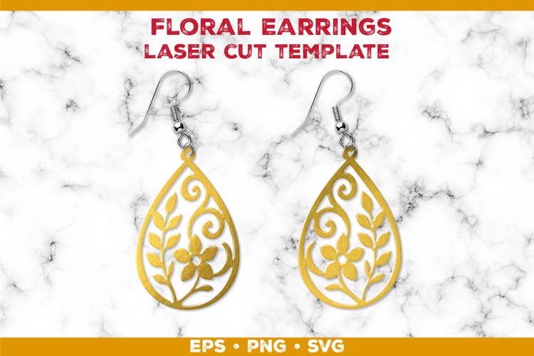 Floral Teardrop Earrings SVG Laser Cut Template