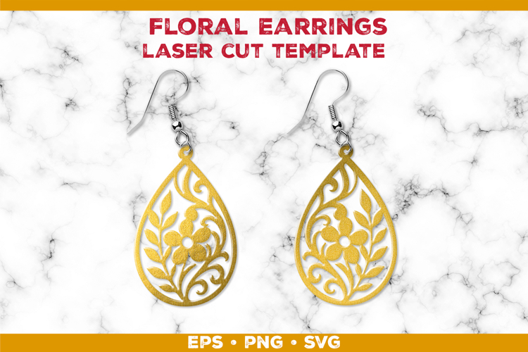 Floral Teardrop Earrings SVG Laser Cut Template