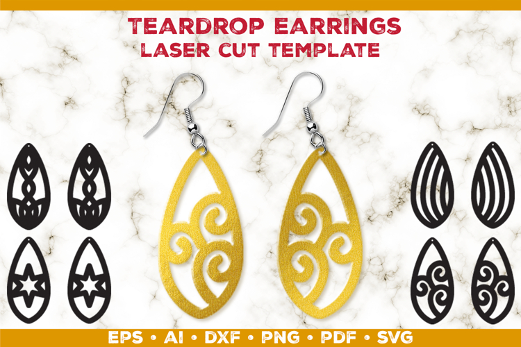 Teardrop Earrings Laser Cut SVG Template, Earring Designs