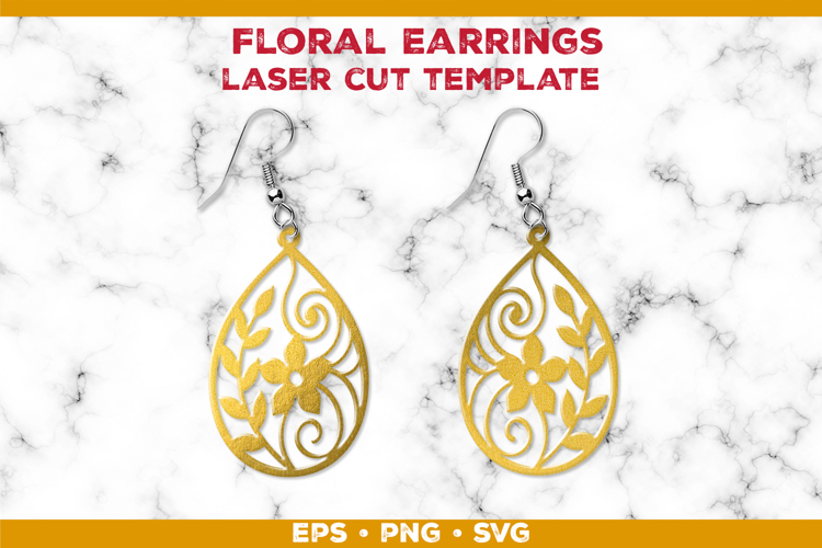 Floral Teardrop Earrings SVG Laser Cut Template