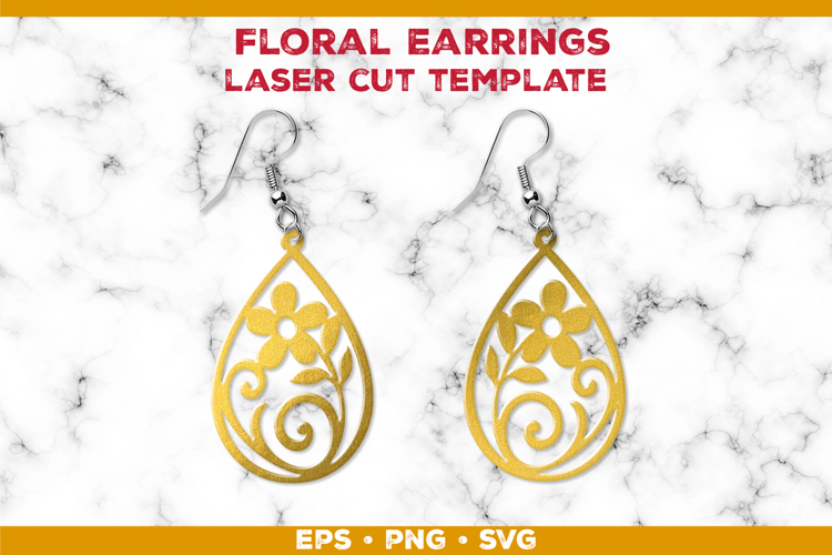 Floral Teardrop Earrings SVG Laser Cut Template