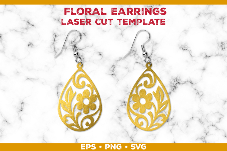 Floral Teardrop Earrings SVG Laser Cut Template
