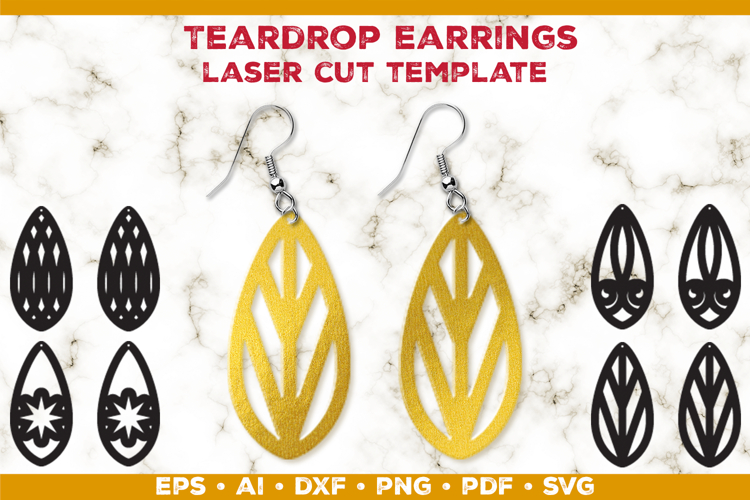 Teardrop Earrings Laser Cut SVG Template, Earring Designs