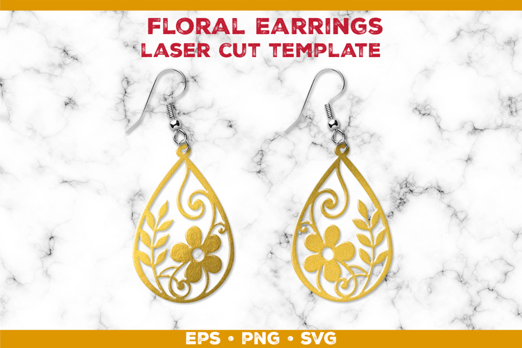 Floral Teardrop Earrings SVG Laser Cut Template example image 1