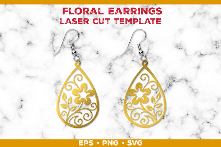 Floral Teardrop Earrings SVG Laser Cut Template example image 1