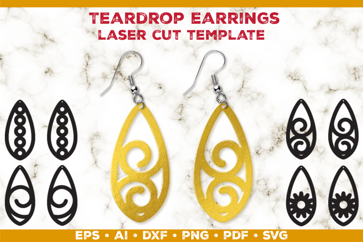 Teardrop Earrings Laser Cut SVG Template, Earring Designs