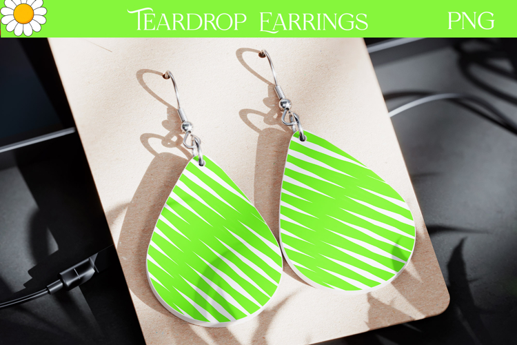 Green Stripe Earrings | Neon Teardrop Jewelry Sublimation