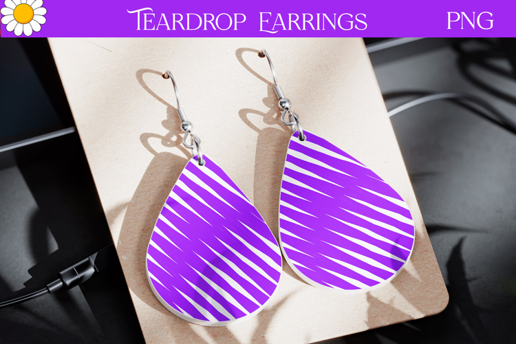 Purple Stripe Earrings | Neon Teardrop Jewelry Sublimation