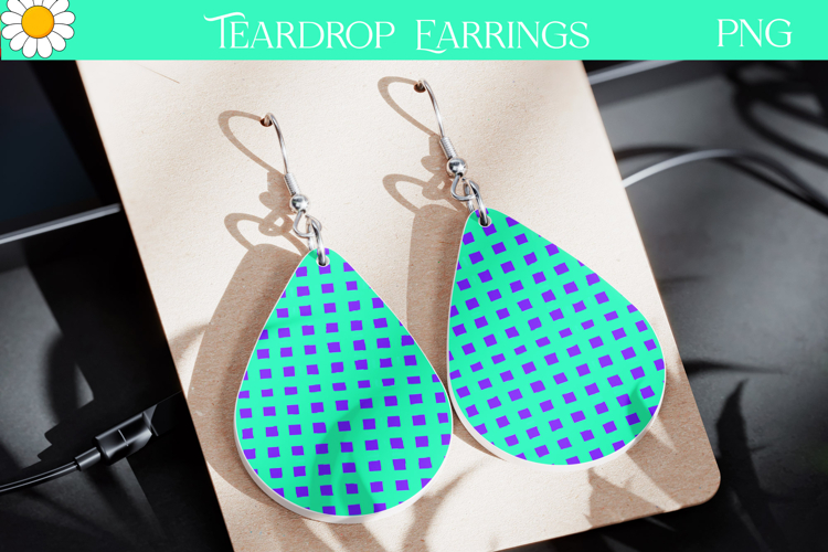 Neon Teardrop Earrings | Turquoise Grid Teardrop Earrings