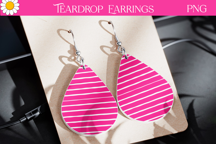 Neon Teardrop Earrings | Pink Striped Earrings Sublimation