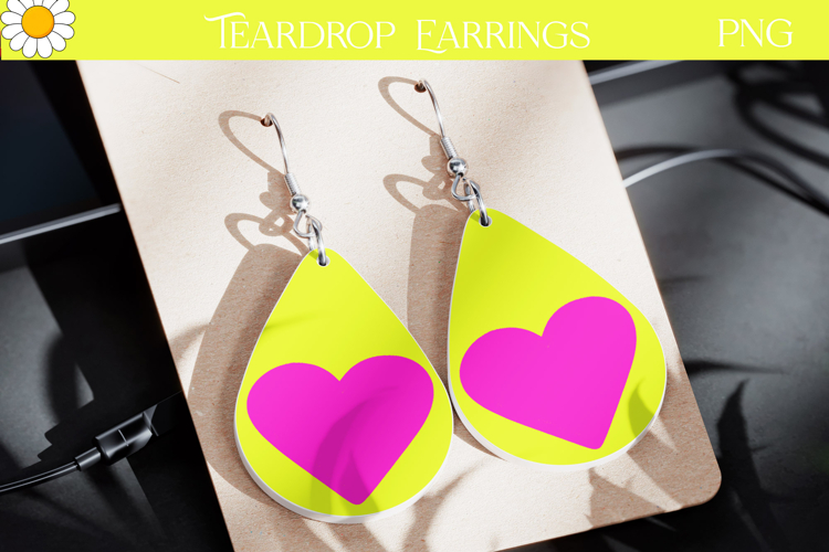 Neon Heart Teardrop Earrings | Bright Pop Art Earrings