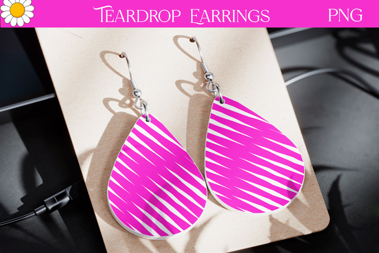 Pink Stripe Earrings | Neon Teardrop Jewelry Sublimation