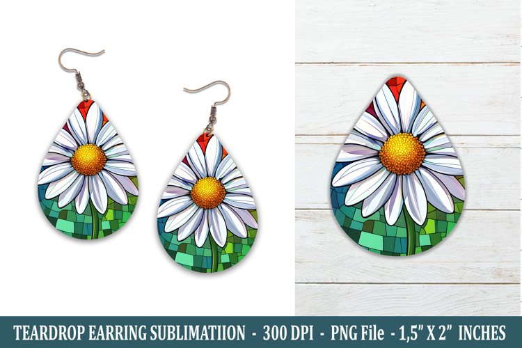Stained Glass Daisy Flower Teardrop Earring | Earring Design