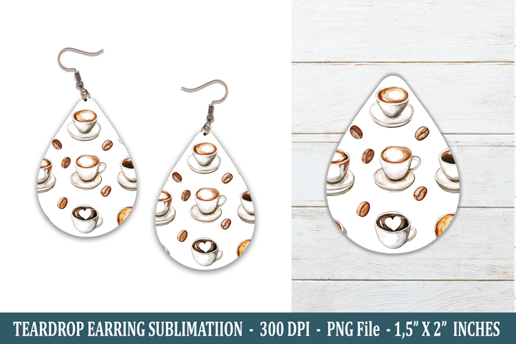 Watercolor Coffee Teardrop Earring | Earring Sublimation