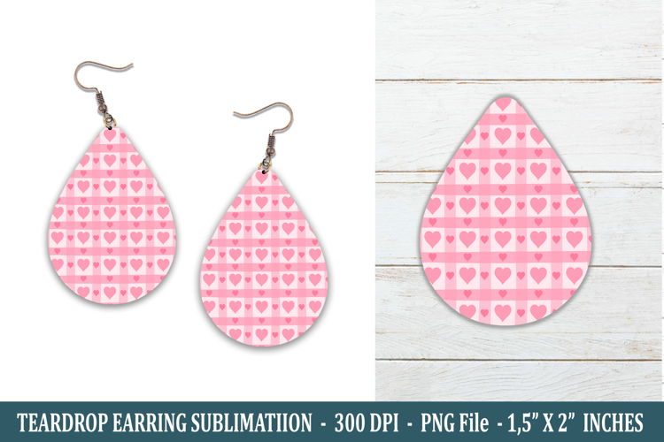 Pink Heart Checkered Teardrop Earring | Earring Sublimation