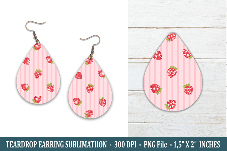 Strawberry Stripe Teardrop Earring | Earring Sublimation example image 1