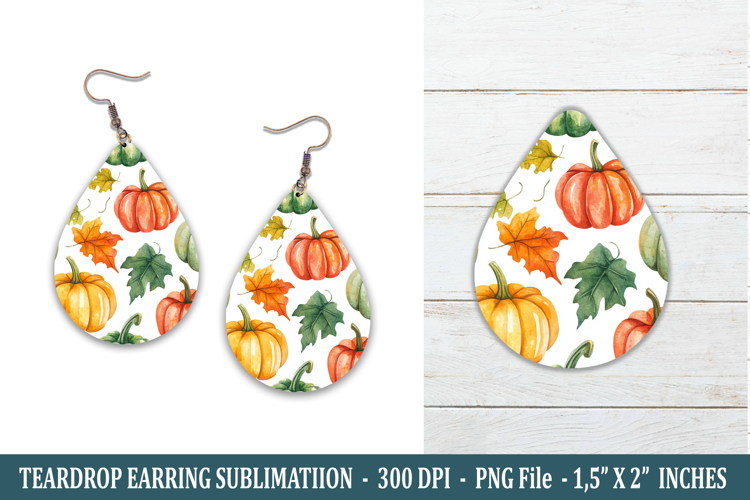 Watercolor Pumpkin Teardrop Earring | Earring Sublimation