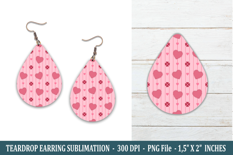 Pink Heart & Flower Teardrop Earring | Earring Sublimation