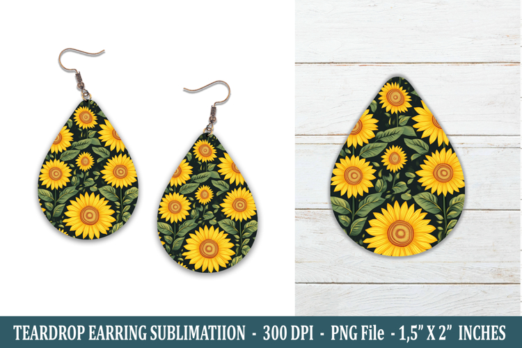 Sunflower Pattern Teardrop Earring | Earring Sublimation