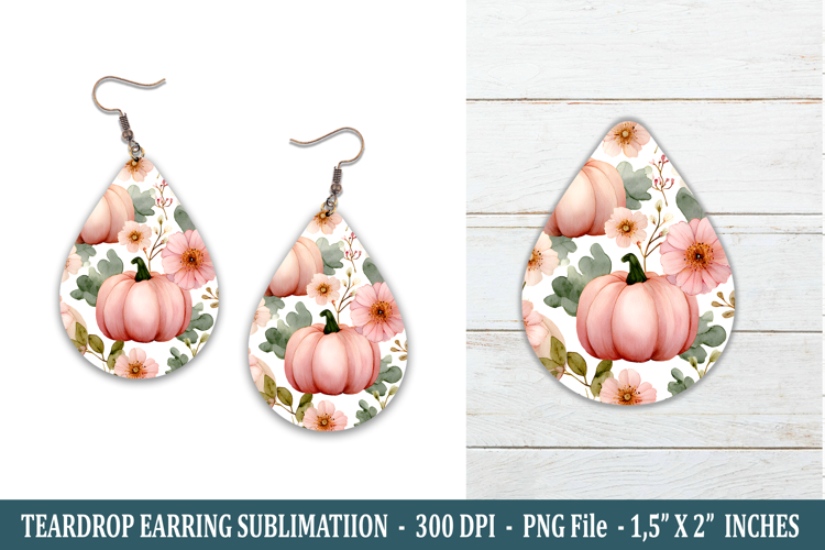 Pink Flower Pumpkin Teardrop Earring | Earring Sublimation